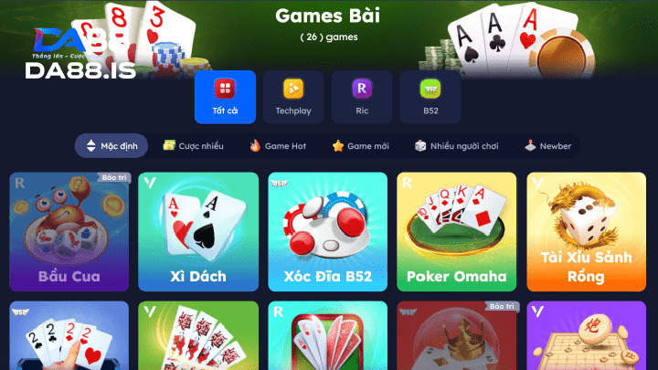 Các game bài đa dạng tại DA88.